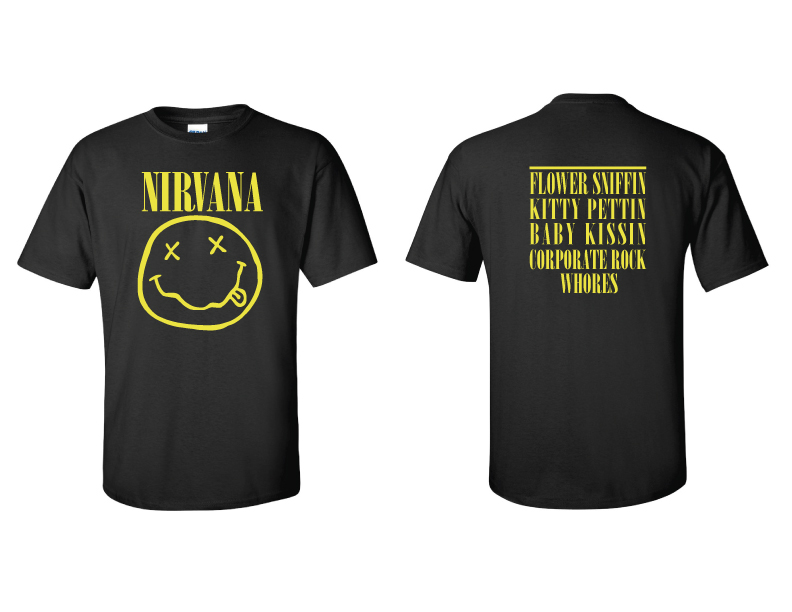 NIRVANA - Smiley Face - Two Sided Printed T-Shirt